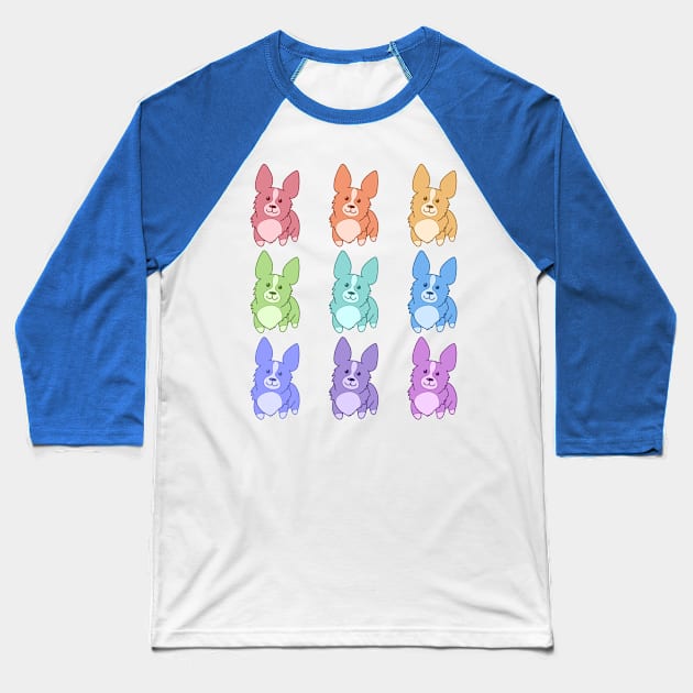 Nine Colorful Corgis Baseball T-Shirt by KelseyLovelle